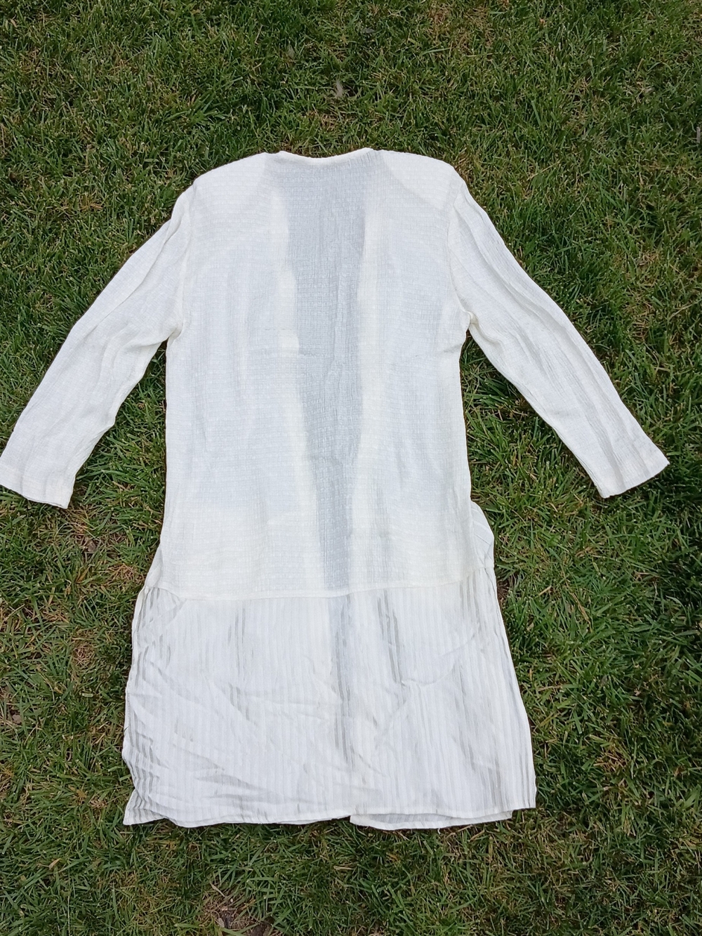 Vintage Textured Gauze Duster Jacket White Open Front Boho Artsy Layering Piece - Picture 2 of 14